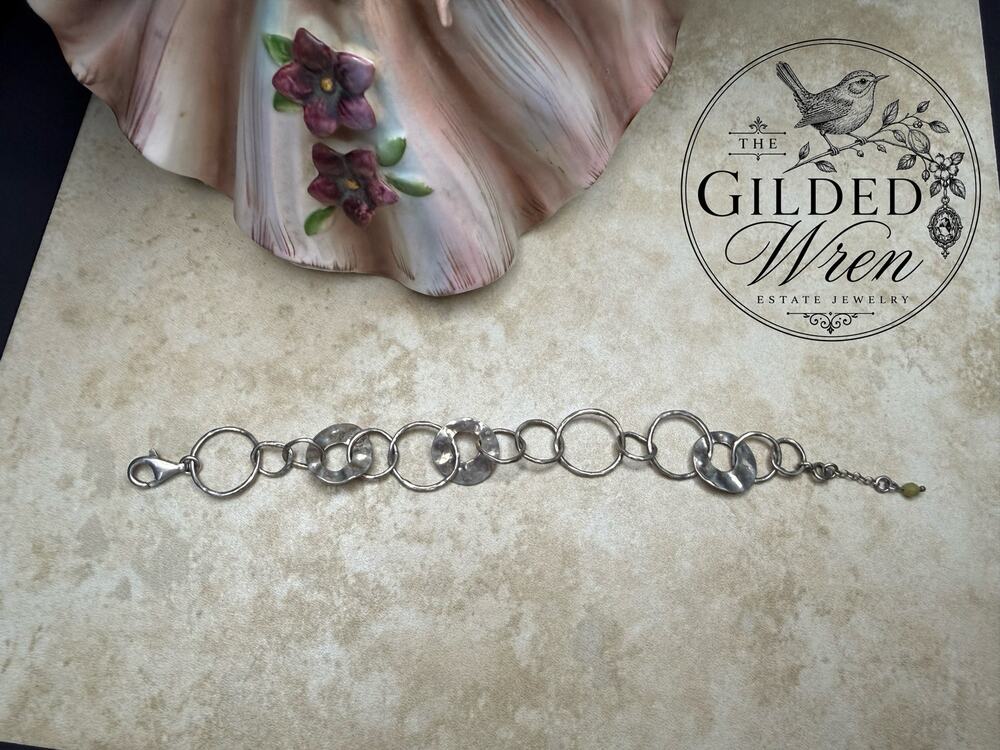 Retired Silpada B1217 Paper Chain Hammered Circle Sterling Silver Bracelet 8.5”